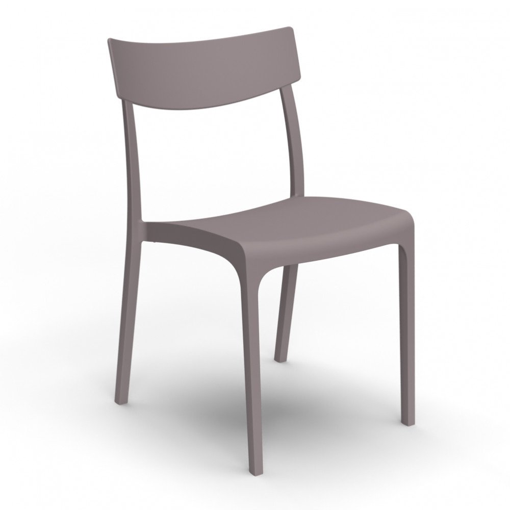 Sedia da giardino CAMARGUE senza braccioli taupe vista di tre quarti su fondo bianco