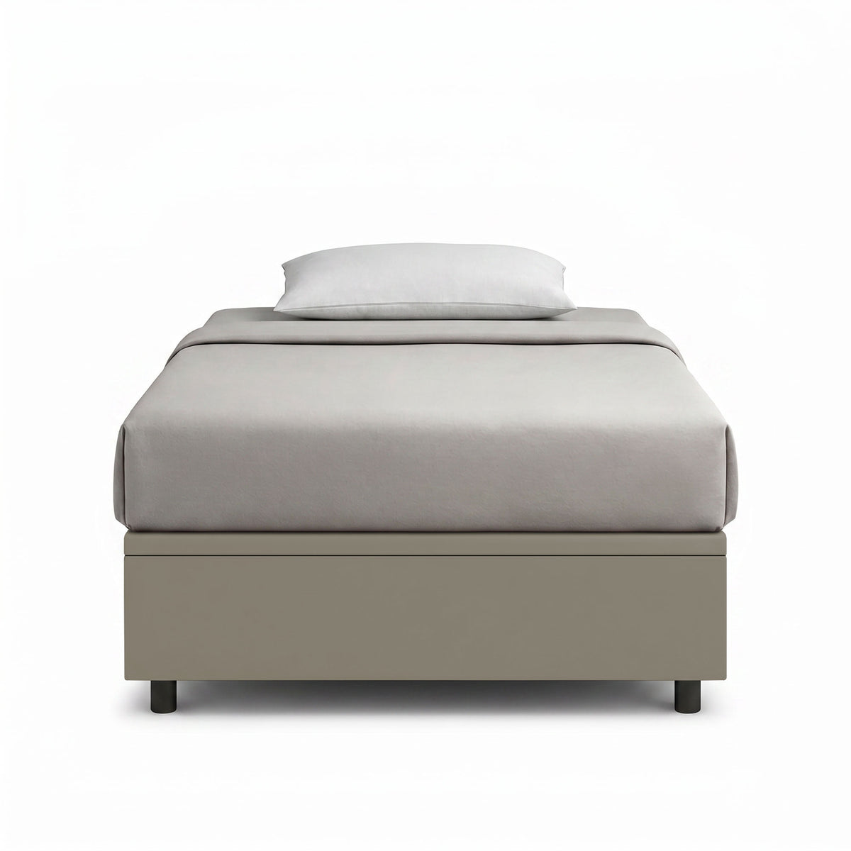 Letto BOXMAX cappuccino frontale con materasso e guanciale, testiera non visibile #colore_Cappuccino