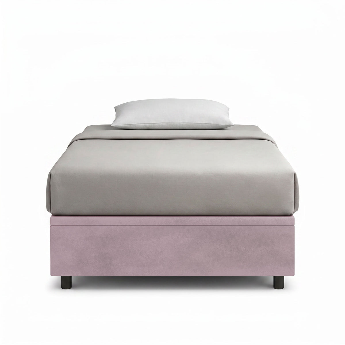 Letto contenitore BOXMAX glicine visto frontale su fondo bianco con materasso grigio chiaro #colore_Glicine