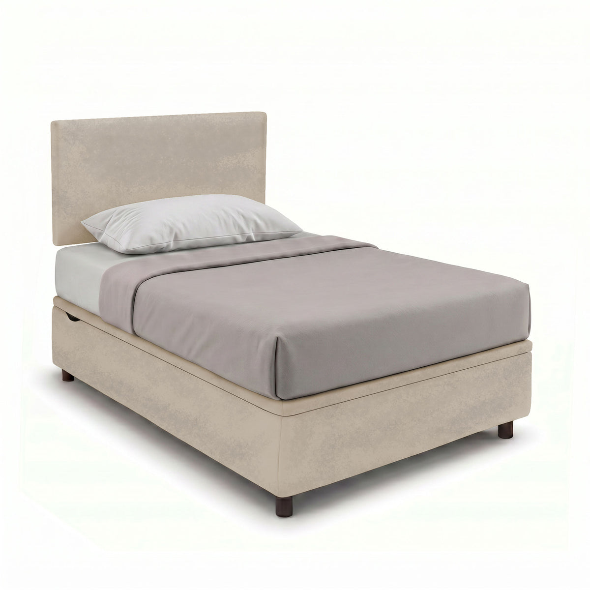 Letto BOXMAX sabbia di tre quarti con testiera imbottita e piedini tondi in legno scuro #colore_Sabbia