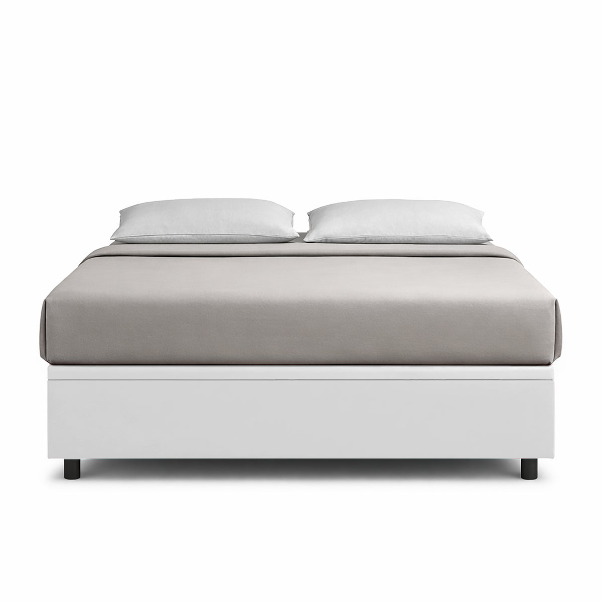 Letto matrimoniale BOXMAX bianco in similpelle, vista frontale senza testiera #colore_Bianco