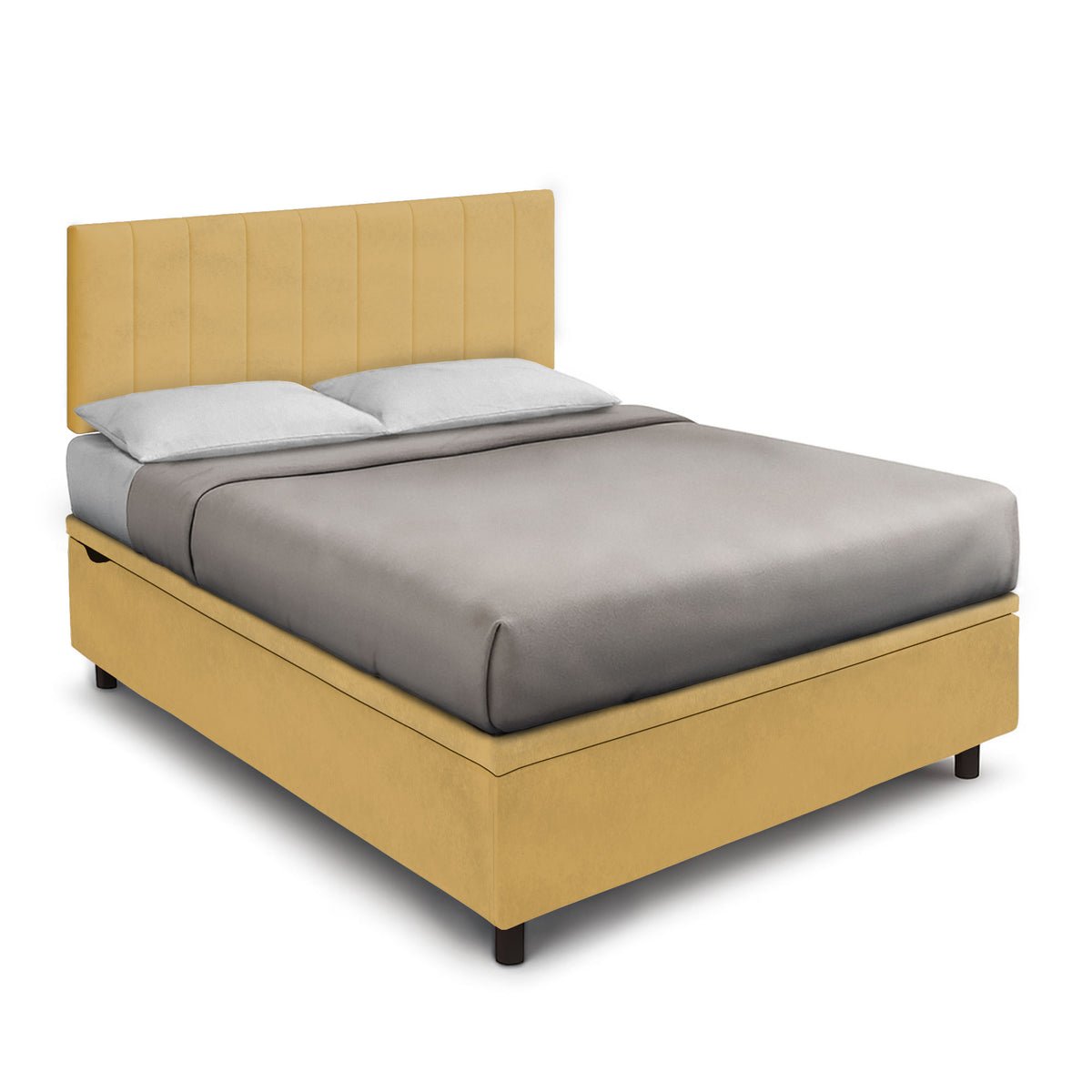 Letto BOXMAX ocra alla francese con testiera a canali verticali, vista di tre quarti #colore_Ocra