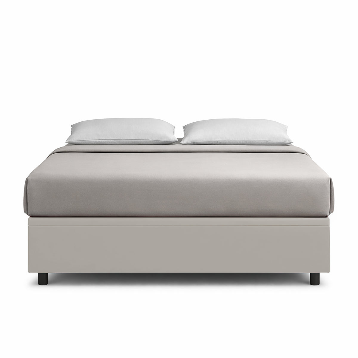 Letto BOXMAX tortora alla francese con contenitore, vista frontale su sfondo bianco #colore_Tortora
