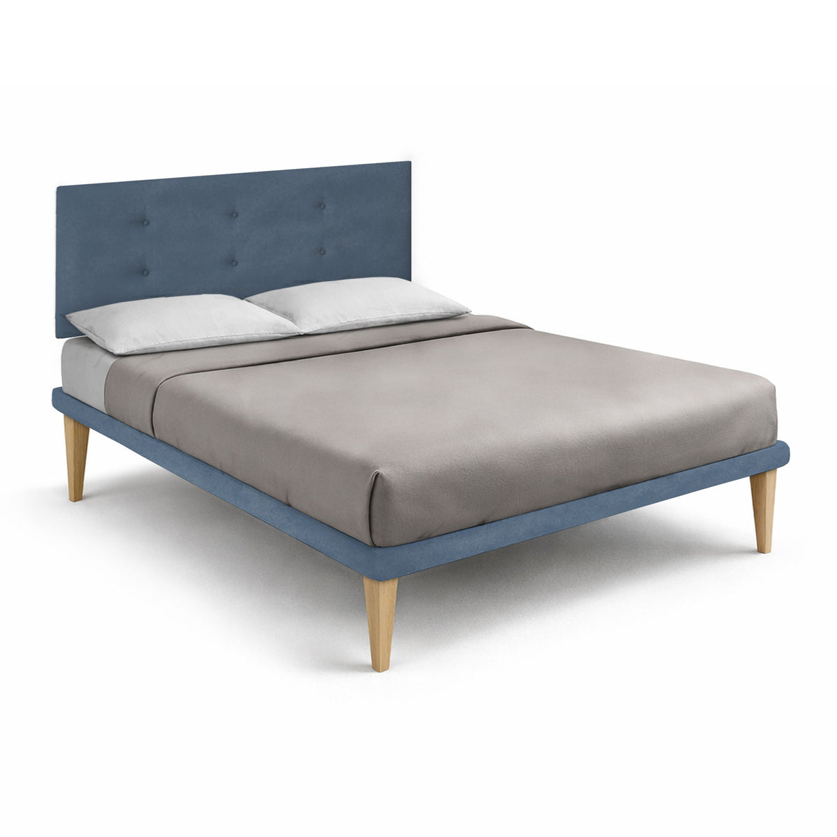 Letto alla francese TESSIS blu con testiera a losanga, vista di tre quarti #colore_Blu