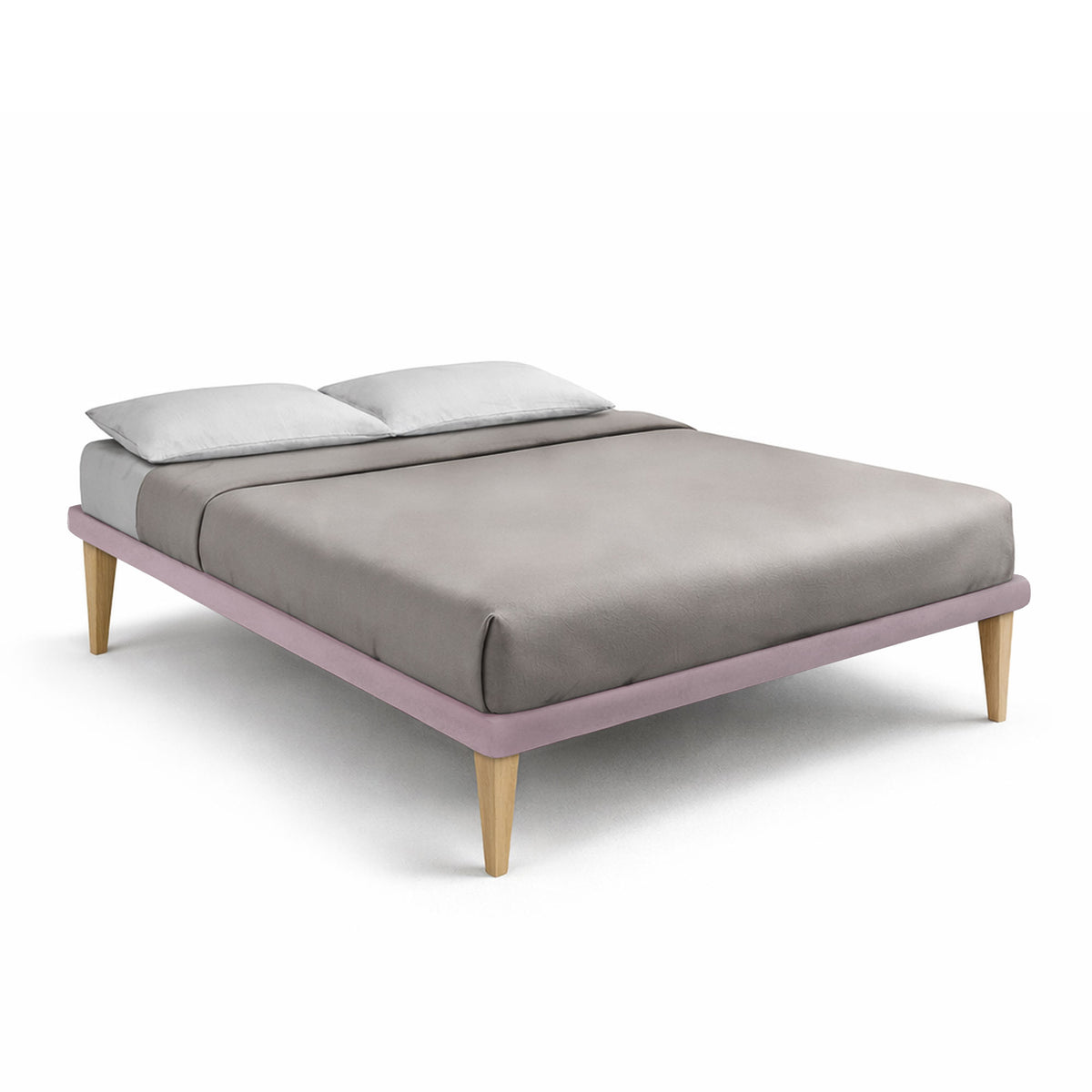 Letto TESSIS glicine alla francese con gambe coniche in legno, vista tre quarti su fondo bianco #colore_Glicine