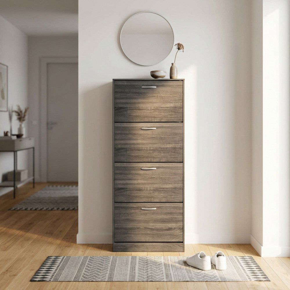 Scarpiera LOLA grigio scuro in ambiente interno con oggetti di scena sopra #colore_Grigio scuro