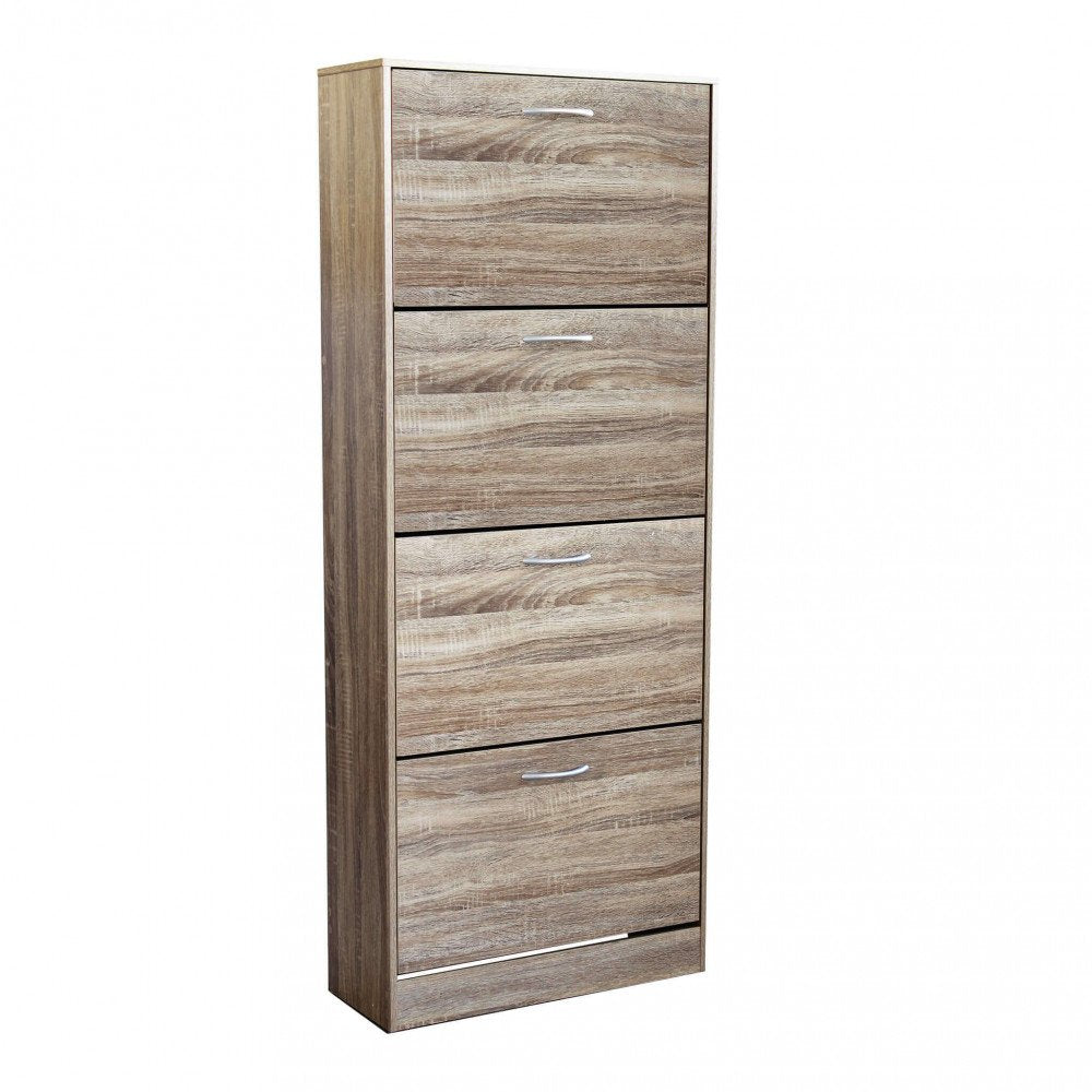 Mobile LOLA marrone effetto legno di tre quarti su sfondo bianco con quattro ante #colore_Marrone
