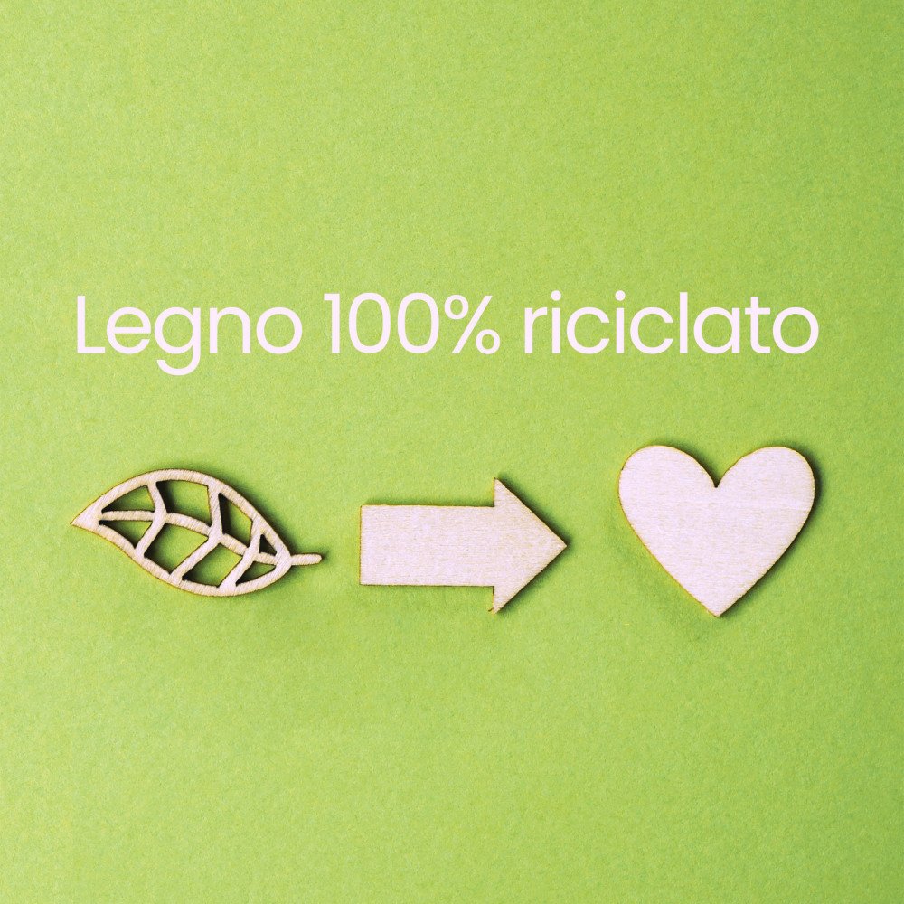 Grafica verde con scritta Legno 100% riciclato per le cassette CARRIE