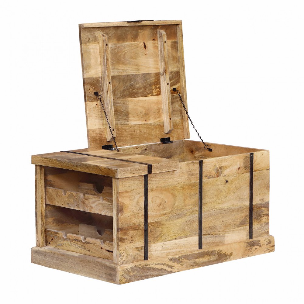 Bauletto HARDY marrone chiaro aperto con coperchio sollevato e due cassetti estraibili