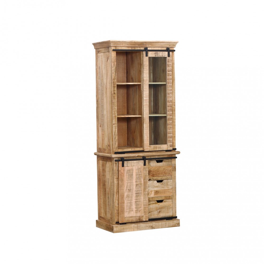 Credenza NORWELL marrone su fondo bianco, vista di tre quarti con venature del legno evidenti