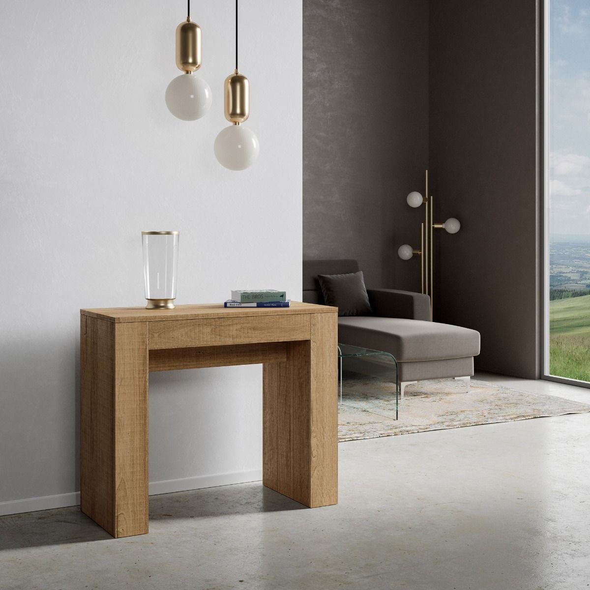 Consolle MODEM SMALL quercia natura chiusa in ambiente interno con libri e vaso di vetro #colore_Quercia Natura