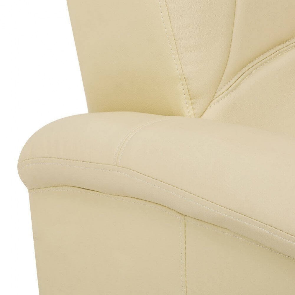 Dettaglio del bracciolo arrotondato della poltrona NET beige con cuciture decorative sull'imbottitura #colore_Beige