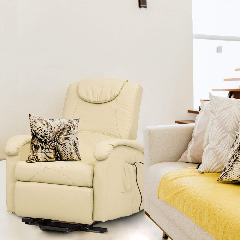 Poltrona PRIME beige con pediera continua e base metallica visibile in interno #colore_Beige
