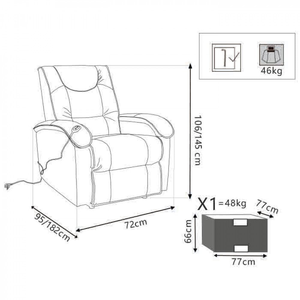 Disegno tecnico della poltrona PRIME con misure: 72 cm di larghezza, 106 cm di altezza #colore_Beige