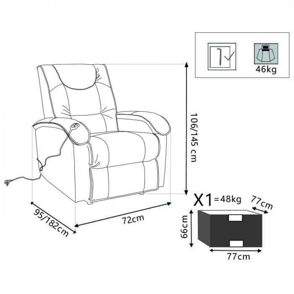Disegno tecnico PRIME marrone con quote: 95/182 cm di profondità, 46 kg di peso #colore_Marrone