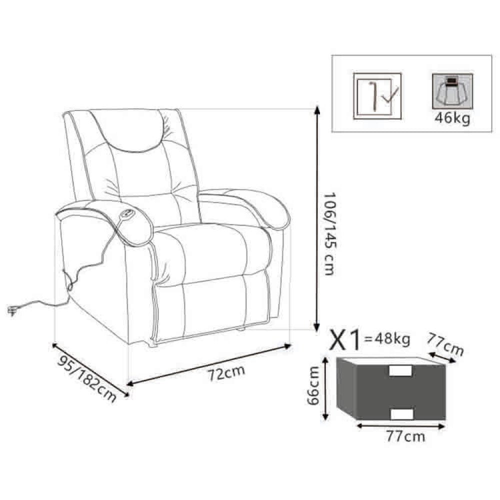 Disegno tecnico della poltrona PEACE marrone con misure e dimensioni dell'imballo 77x77x66 cm #colore_Marrone