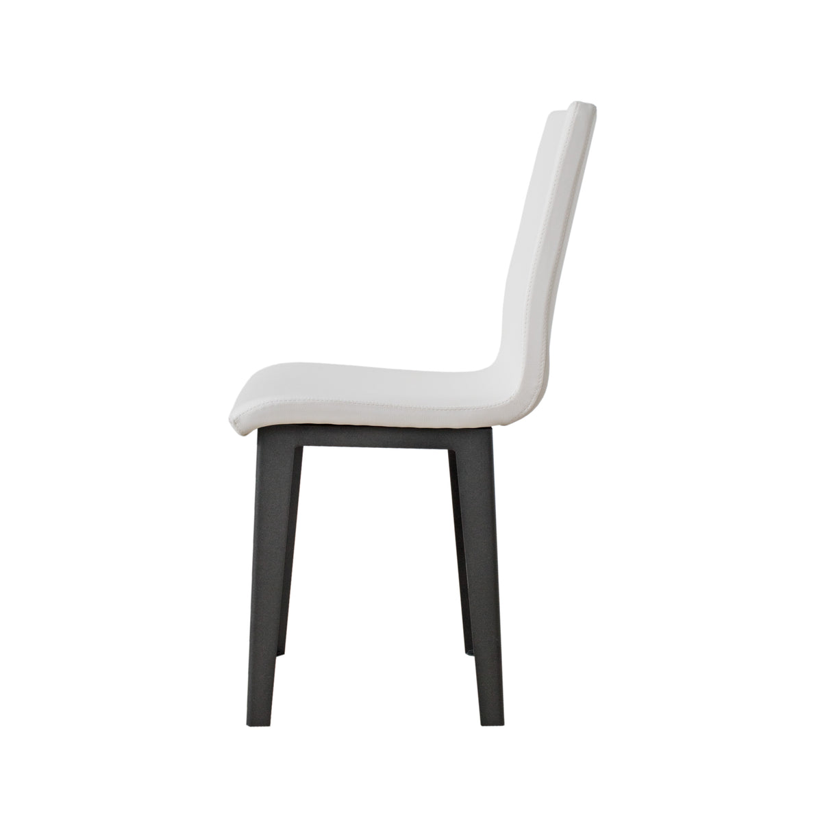 Sedia ARMIDA bianca su sfondo neutro, vista laterale con gambe antracite #colore_Bianco