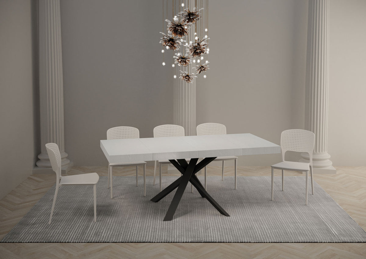 Tavolo allungabile CLERK PREMIUM bianco frassino in sala, tre quarti #colore_Bianco Frassino
