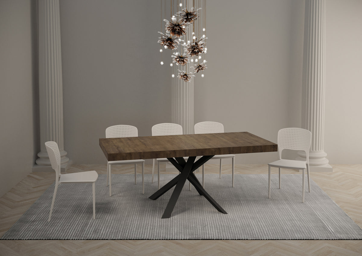 Tavolo CLERK PREMIUM noce frontale con sedie di scena #colore_Noce