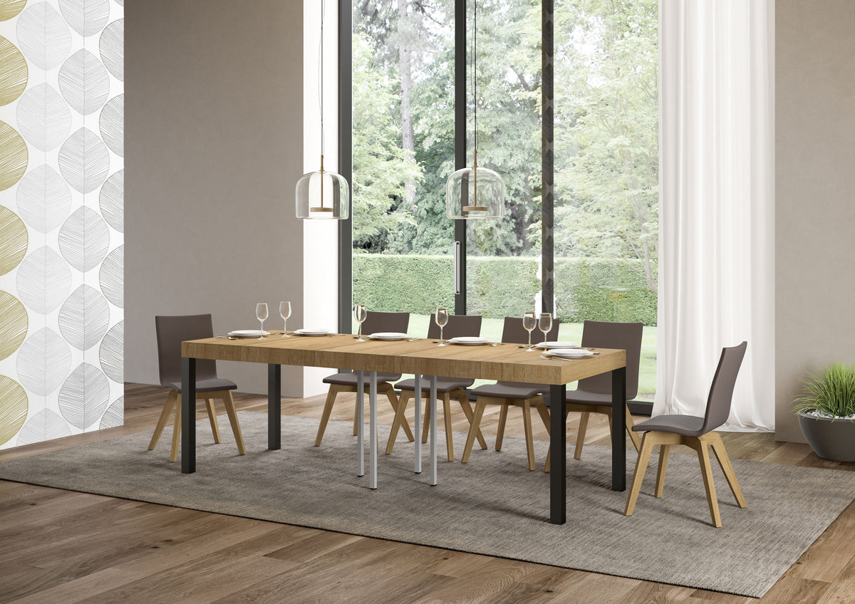 Tavolo da pranzo EVERYDAY PREMIUM quercia natura allungato, vista dei due supporti ausiliari sotto il piano #colore_Quercia Natura