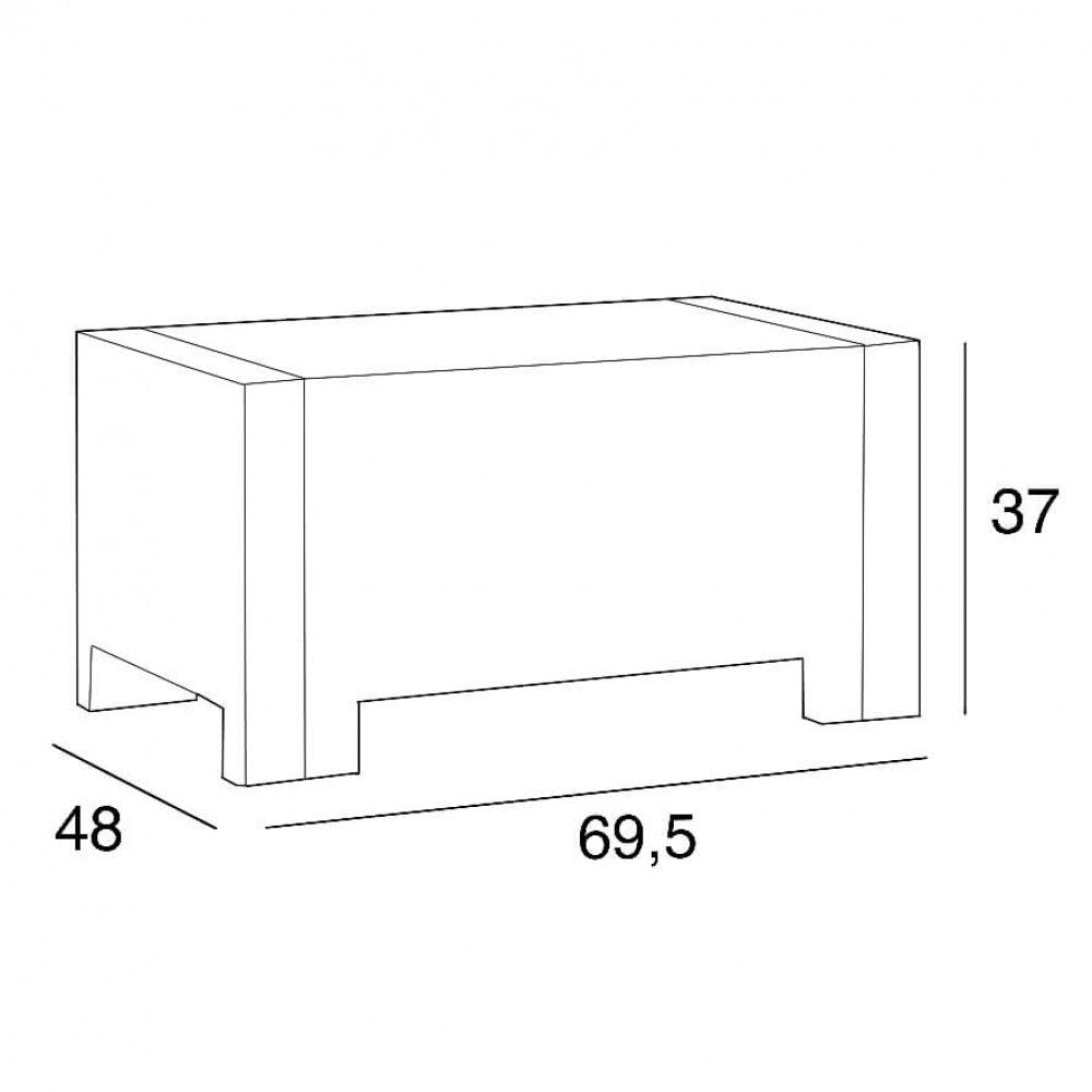 Disegno tecnico del tavolino COLORADO bianco con misure: 37 cm altezza, 69,5 cm larghezza