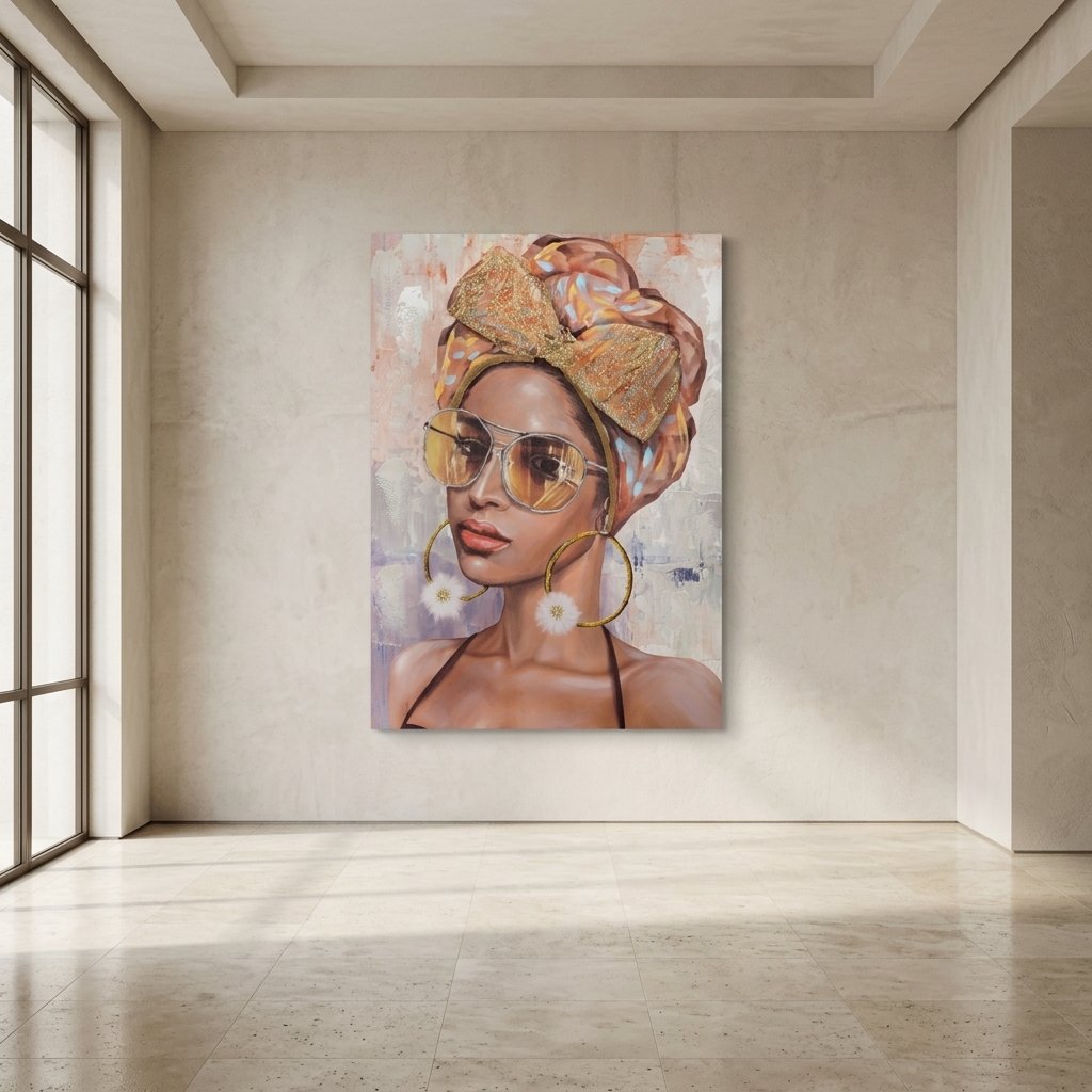 Dipinto su Tela Volto di Donna con Copricapo 70x100 cm - JENNIFER