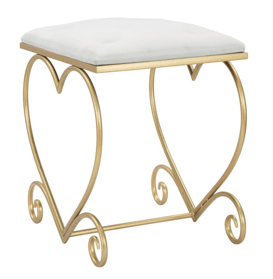 Sgabello HEART crema con seduta quadrata in tessuto marmorizzato e cornice dorata #colore_Crema