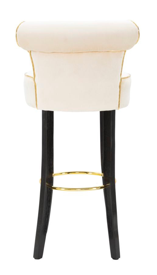 Sgabello alto LUXY crema visto da dietro, con anello poggiapiedi dorato #colore_Crema