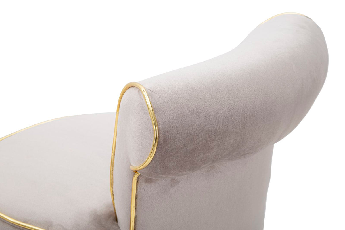 Dettaglio dello schienale a rullo dello sgabello LUXY grigio tortora con profilo dorato #colore_Grigio