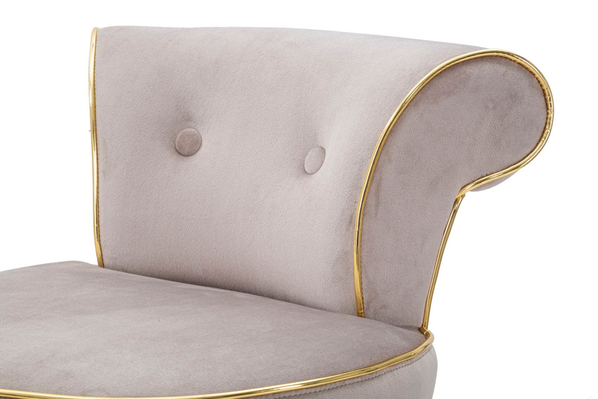 Primo piano della sedia LUXY grigio tortora con due bottoni e bordo dorato #colore_Grigio