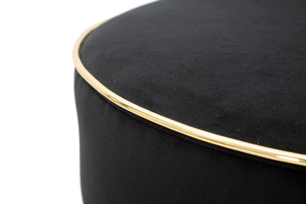 Dettaglio della seduta dello sgabello LUXY nero con profilo metallico dorato #colore_Nero