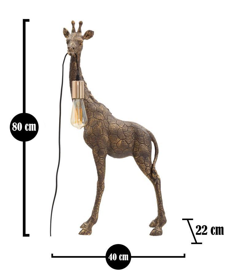 Lampada GIRAFFA oro di profilo con quote di 80, 22 e 40 cm su fondo bianco #dimensione_40x80x22