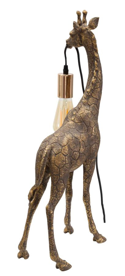Lampada GIRAFFA oro laterale con lampadina a bulbo sul dorso #dimensione_28x60x16