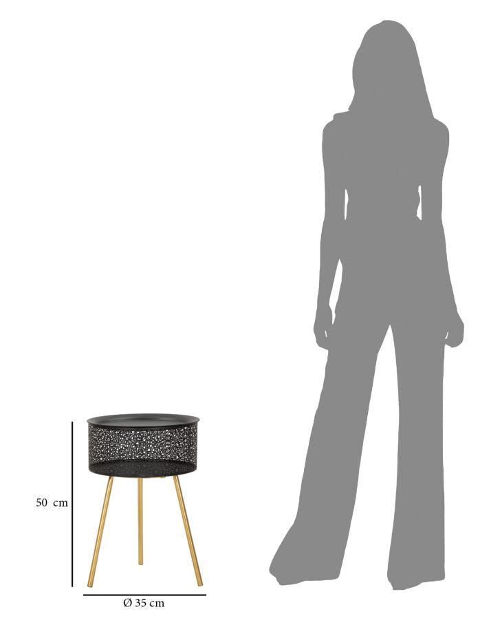 Tavolino BLACKY nero di fronte con misure: altezza 50 cm e diametro 35 cm #dimensione_Ø35 H50 cm