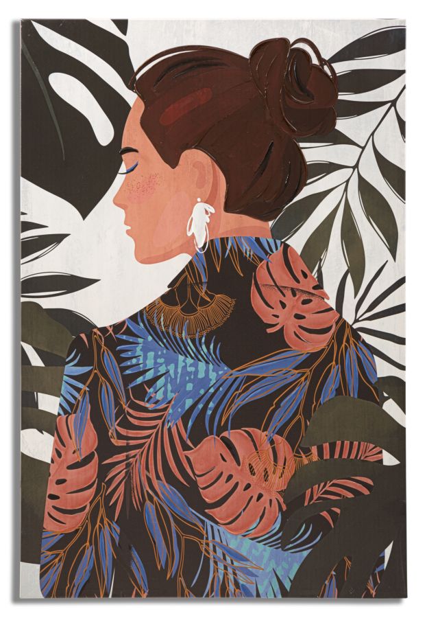 stampa_su_tela_con_donna_e_foglie_tropicali_80x120_cm__lady_jungle