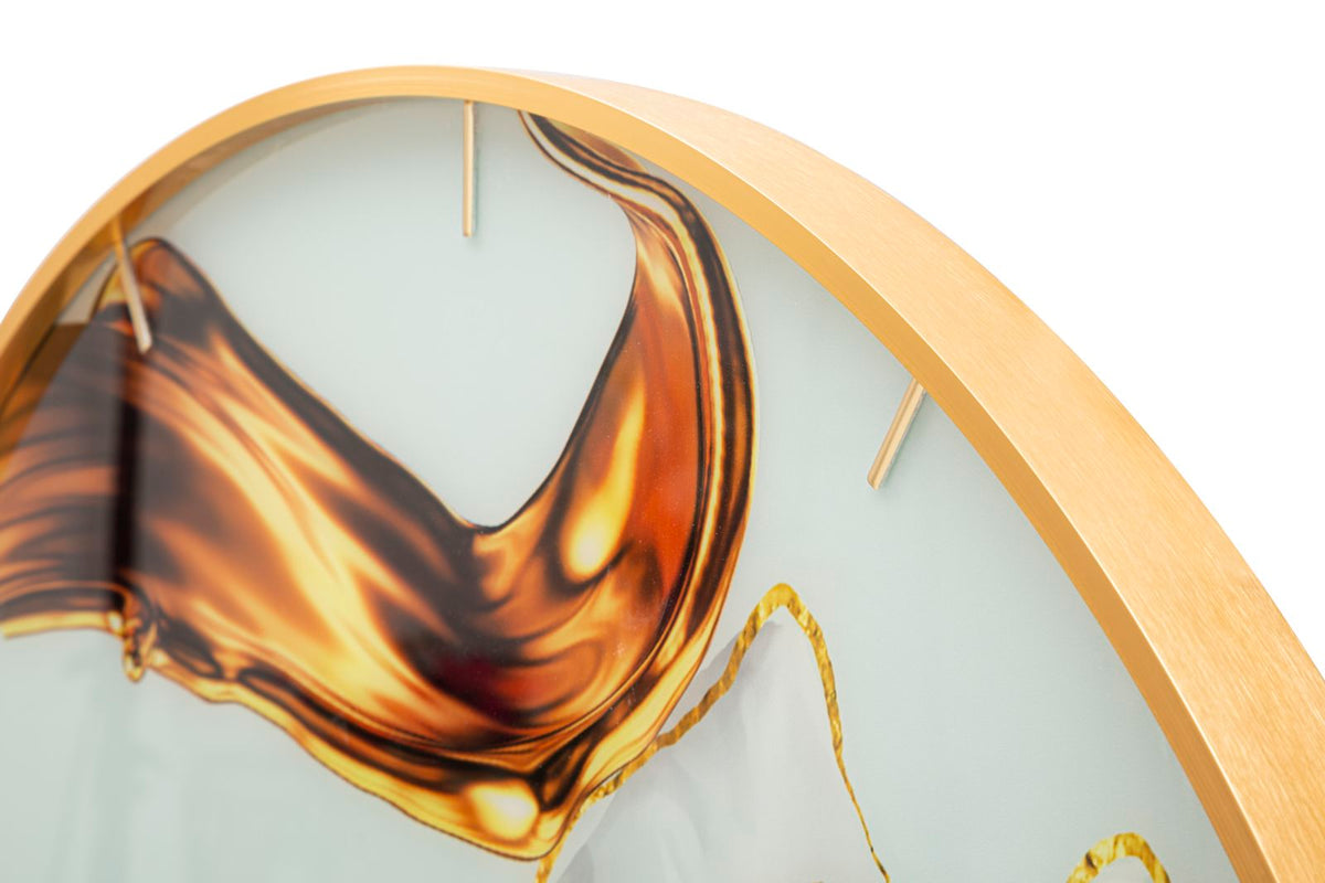 Parte superiore dell'orologio GLASS ROSE oro con foglia ambra in rilievo e lancette sottili #dimensione_Ø80 cm