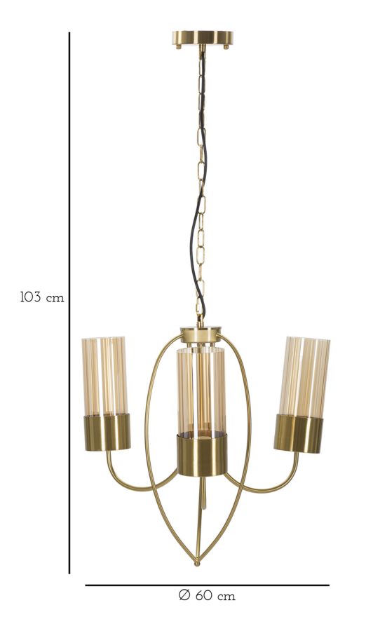 Lampadario in Metallo Dorato e Vetro 3 Luci Diametro 60 cm - VERSAILLES 3 LUCI