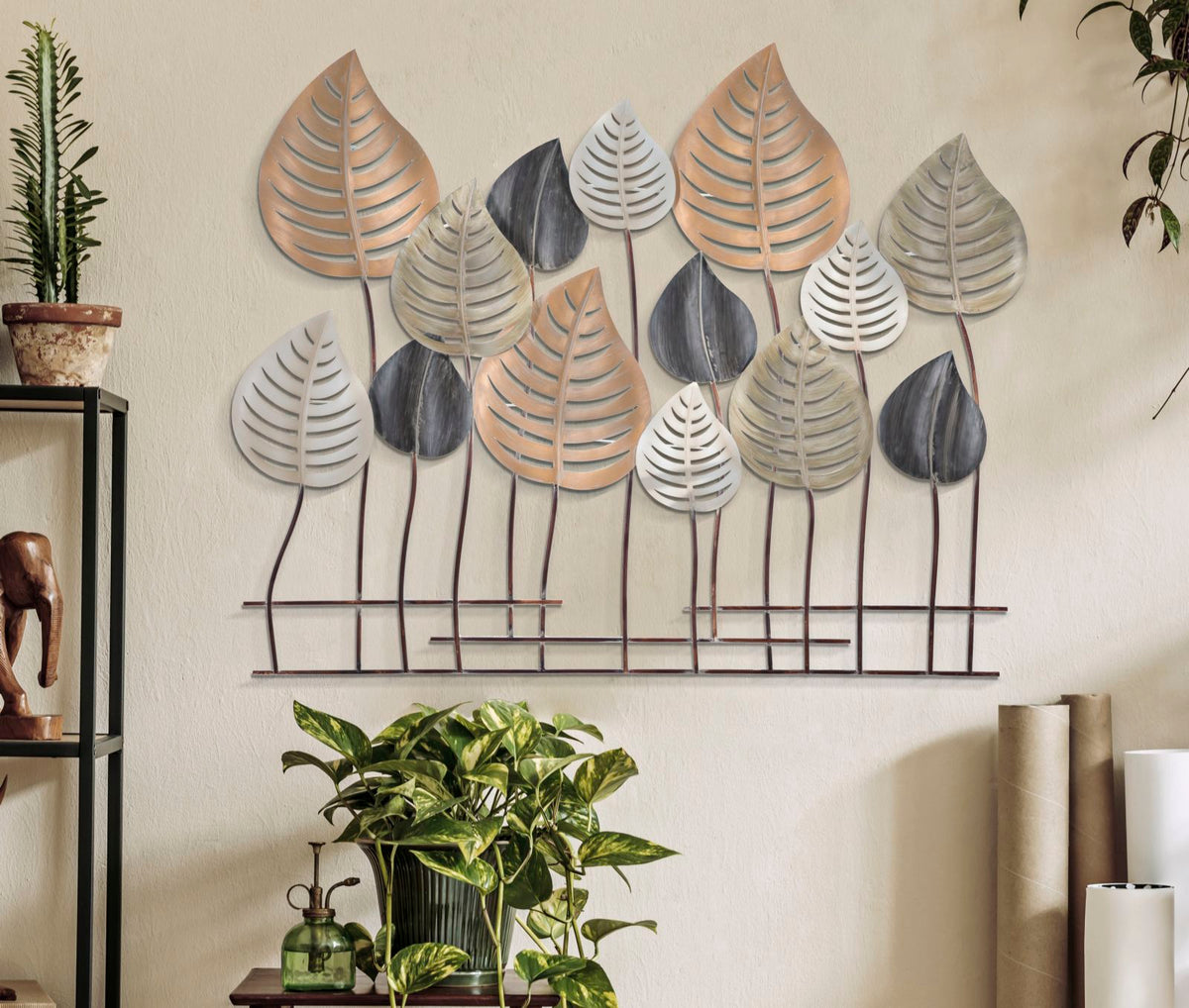 Pannello decorativo 3D in ferro con motivo foglie naturale - OTIP