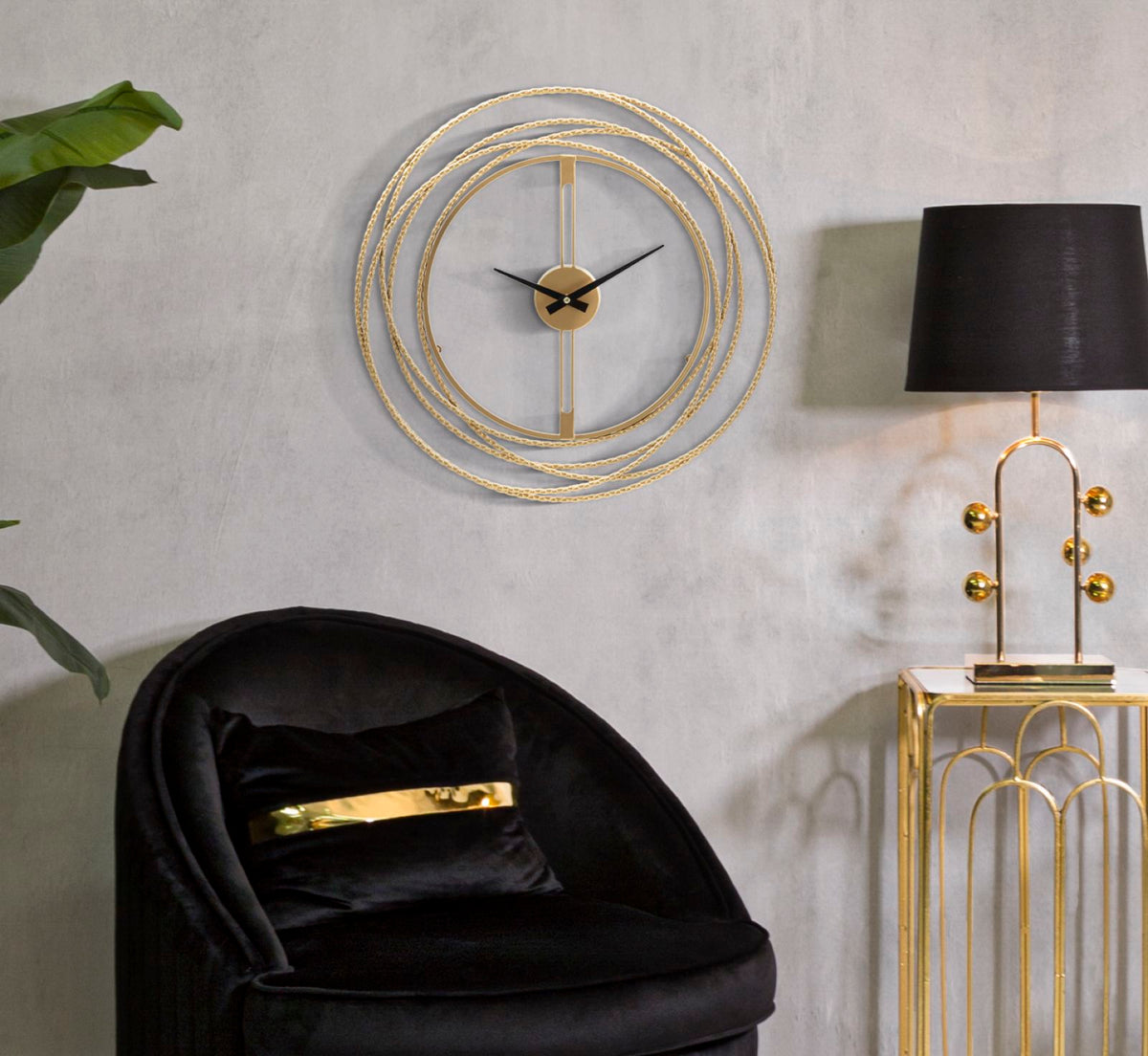 Orologio da parete in metallo dorato con cerchi intrecciati 50 cm - GOLD STRIPS