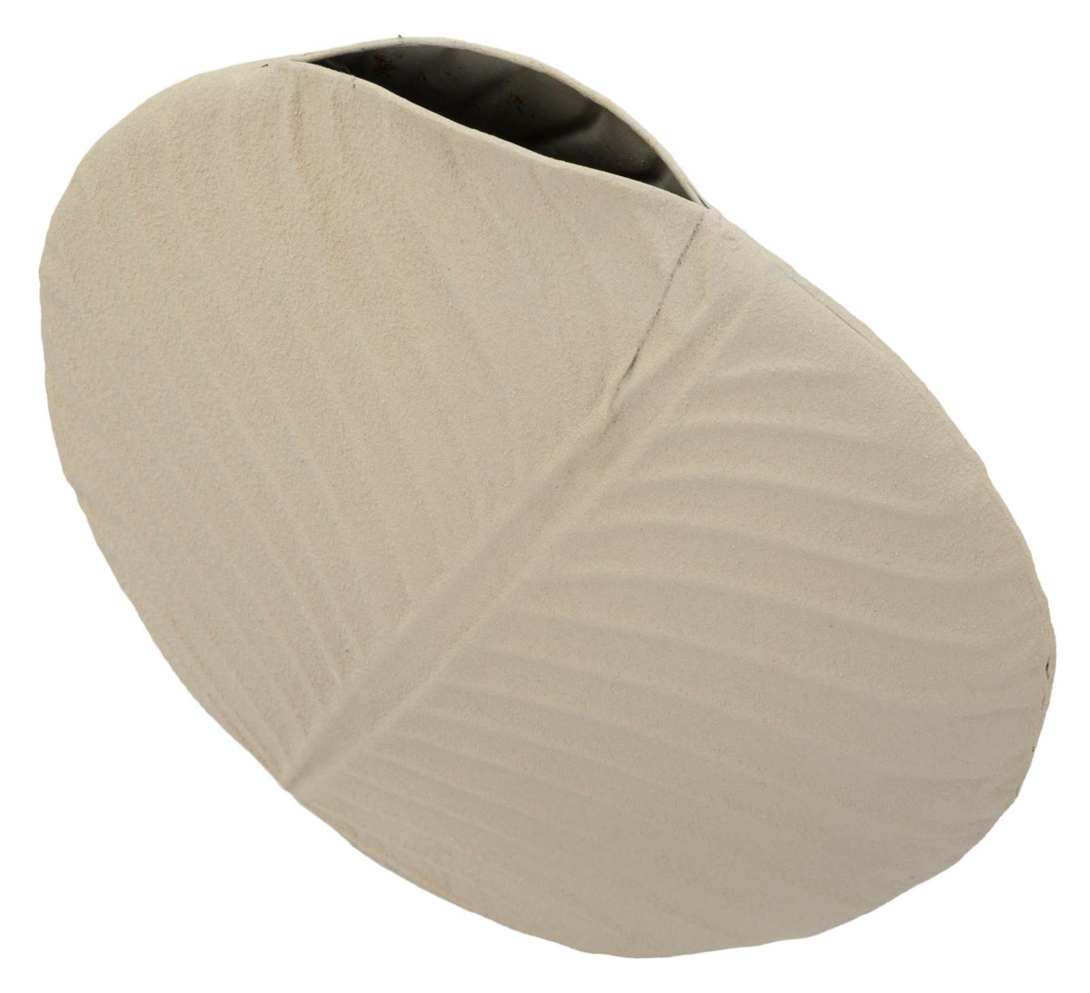Vaso DUNE sabbia appoggiato su un fianco, con apertura ovale che mostra l'interno nero