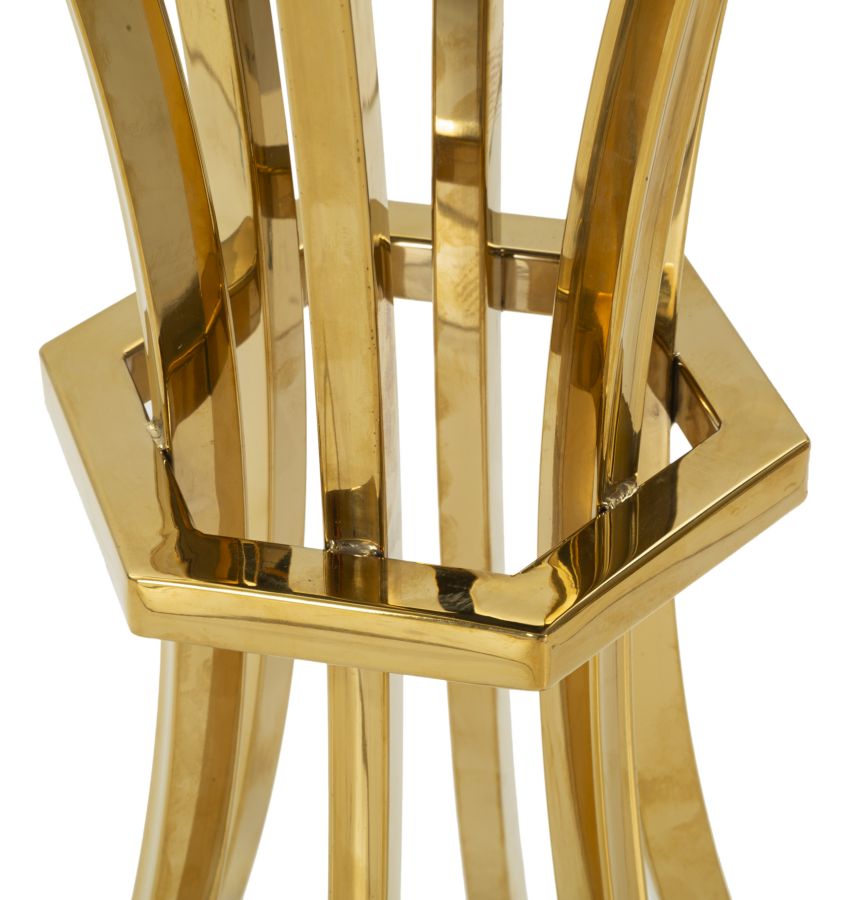 Primo piano della struttura centrale dorata del tavolino SHANTY oro con ripiano quadrato forato #dimensione_Ø40 H81 cm
