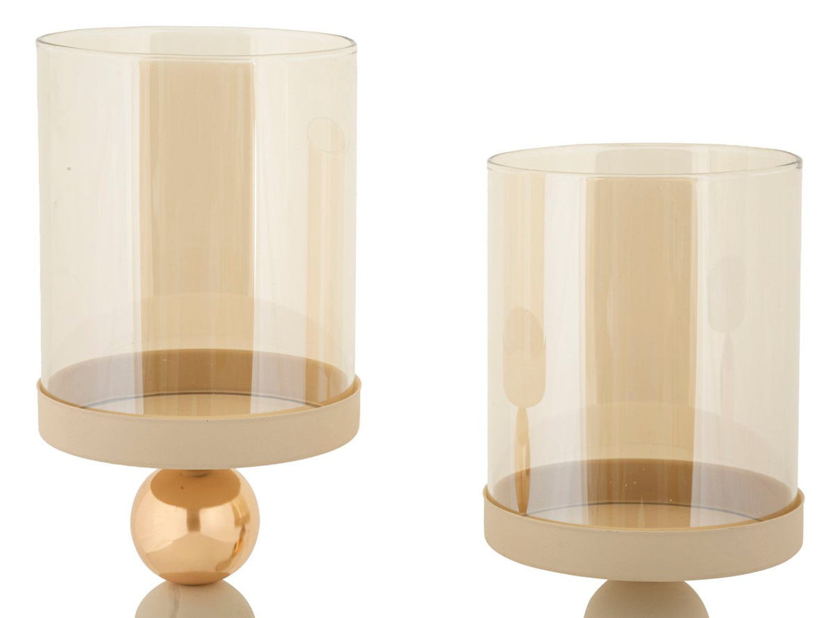 Portacandele GLASSY crema ripreso di tre quarti, quello di sinistra più alto e con base dorata #colore_Crema