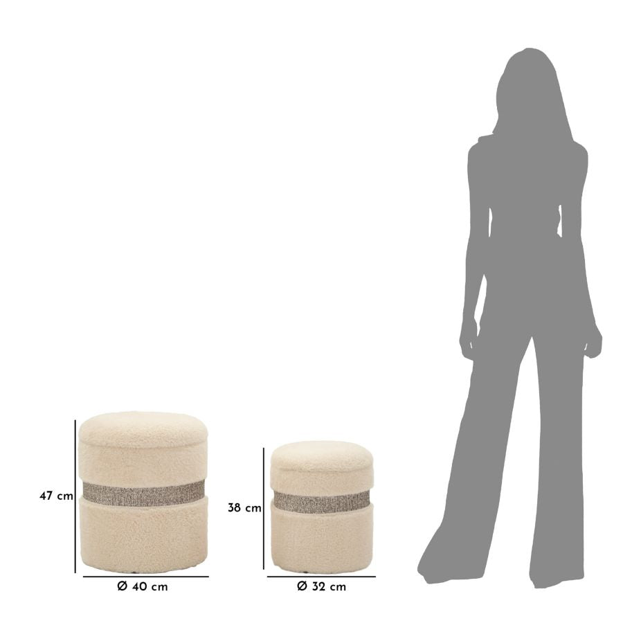 Misure dei pouf SAINT-MORITZ crema: 47 cm e 38 cm di altezza, diametri 40 e 32 #colore_Crema