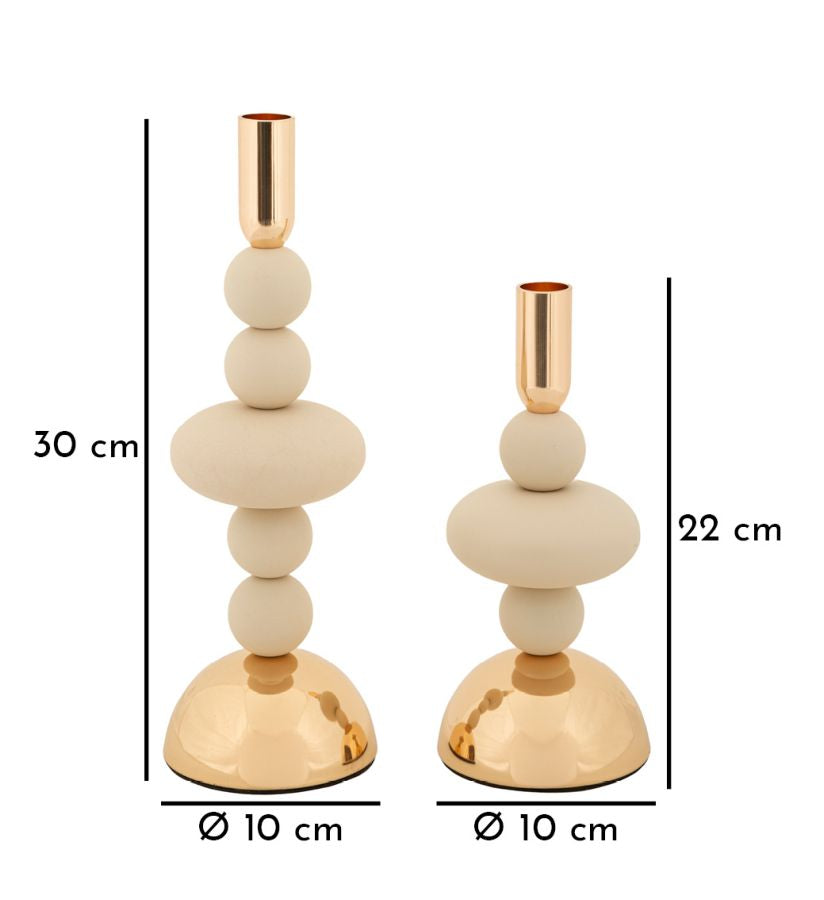 Misure dei portacandele GALAXY crema: 30 cm, 22 cm e diametro base 10 cm #colore_Crema