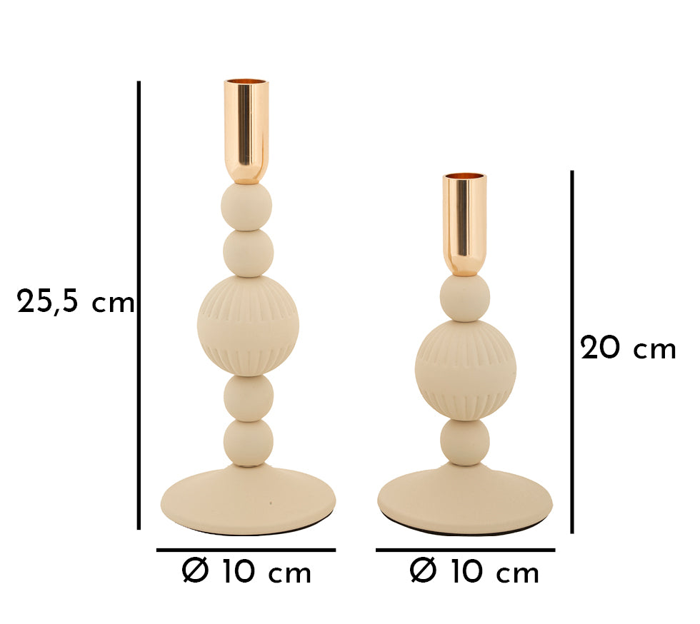 Portacandele ASTER crema con misure: altezza 25,5 cm e 20 cm, diametro base 10 cm #colore_Crema