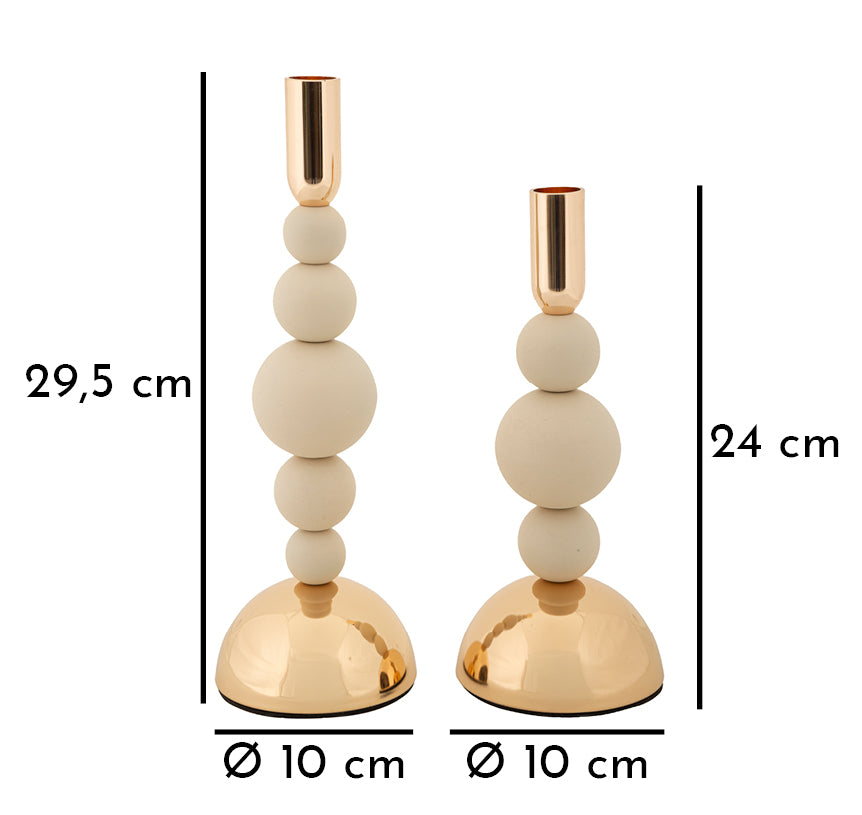Portacandele BOLLY crema con misure: altezze 29,5 e 24 cm, diametro basi 10 cm #colore_Crema