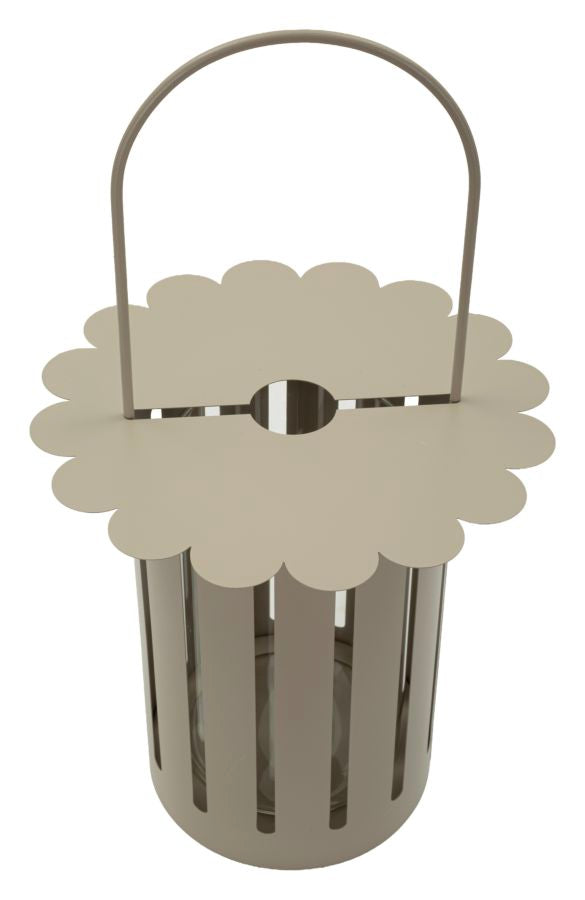 Lanterna SATURNO grigio champagne dall'alto con coperchio a petali e fessure verticali #colore_Grigio