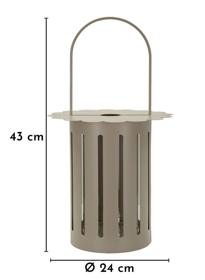 Lanterna SATURNO grigio tortora frontale con misure 43 cm di altezza e Ø 24 cm #colore_Grigio