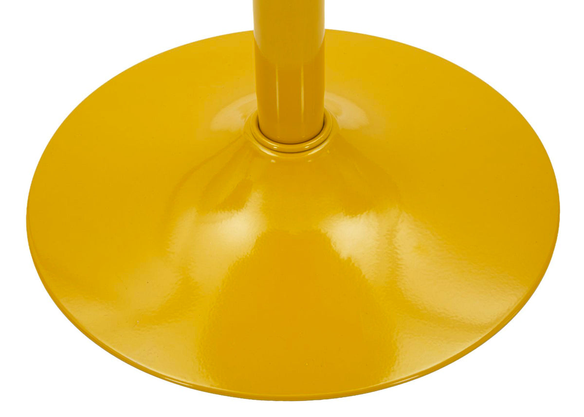 Base a disco e stelo centrale del tavolo CLOX senape, vista dal basso #colore_Senape