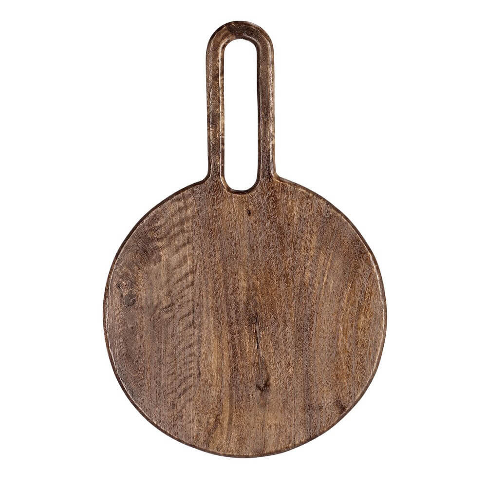 Tagliere rotondo in legno di mango con manico ovale - PAULINA